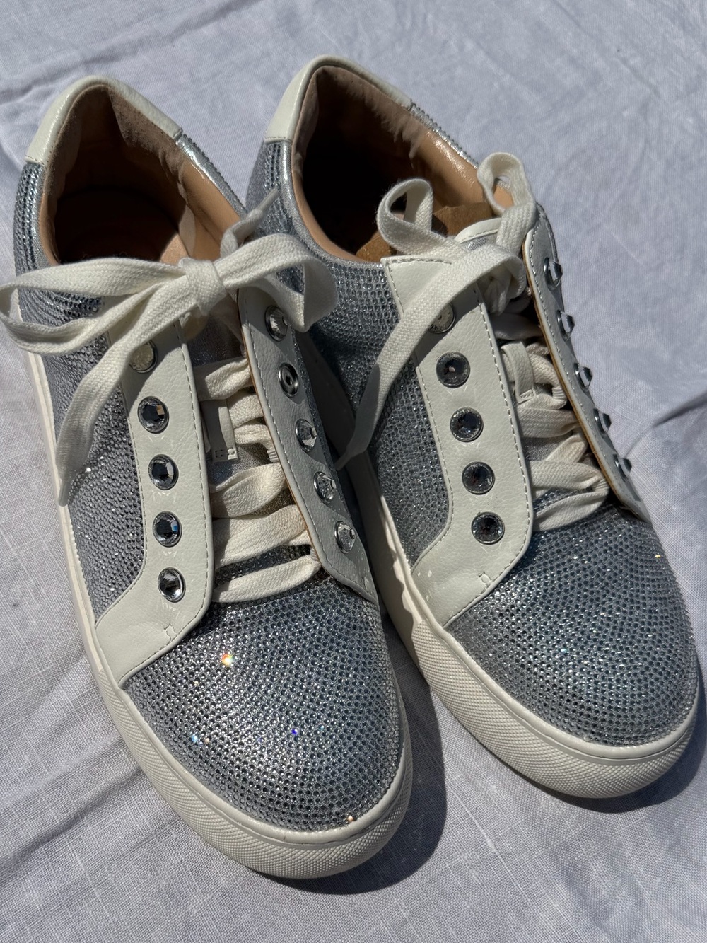 Alex Marie Silver and White Embellished Sneakers